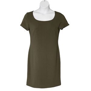 Vintage Emanuel Ungaro Pencil Dress Career Size 10 Scoop Neck Olive Green Knee